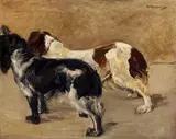 Max Liebermann, Zwei Spaniels, 1914, Oil on painter's board, mounted on panel (parquetted verso)