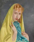 Barthel Gilles, Mädchen mit Schleier, 1937, Egg tempera on fibreboard