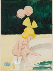 Kleines Mädchen mit Haarschleife by Rudolf Bauer, Circa 1905 - 1925, Watercolour and pencil on firm greyish paper, sold Nov 2015