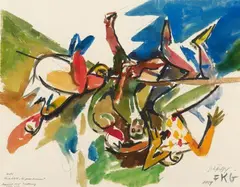Die grosse Nummer, Studie by Friedrich Karl Gotsch, 1959, Gouache and ballpoint pen drawing on textured laid paper, sold Nov 2015