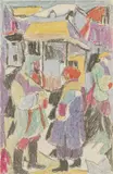 Adolf Hölzel, Komposition, figural (Bauernpaar), Early 1920s, Coloured crayon over pencil on firm chamois-coloured paper