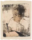 Max Kaus, Schreibende Frau, 1925, Colour lithograph on hand-made laid paper