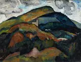 Alexander Kanoldt, Gebirgslandschaft mit Kirche in Südtirol