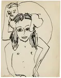 Fränzi vor Skulptur by Ernst Ludwig Kirchner, 1910, Pen and ink drawing on chamois-coloured paper, sold Nov 2015