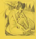 Badende im Tub by Ernst Ludwig Kirchner, Circa 1920, Pencil drawing, partially wiped, on yellow paper, sold Nov 2015