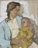 Lotte Laserstein, Geschwister, Pastel on grey-green laid paper with watermark "INGRES TUMBA"