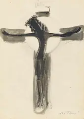 Ewald Mataré, Kruzifix, Circa 1947, Ink brush drawing on card (postcard)