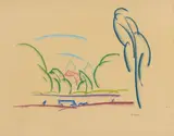 Walter Ophey, Landschaftsskizze / Ruhende auf Parkbank