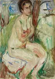 Hans Purrmann, Sitzender Akt, 1919, Oil on thin panel