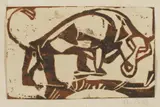 Christian Rohlfs, Das Tier, 1925, Colour woodcut in red-brown on firm yellowish paper, mounted on laid paper (