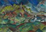 Wallwitzhafen (Elblandschaft) by Paul Adolf Seehaus, 1917, Mixed media (watercolour with black pen and ink) on slightly grained watercolour laid paper. Firmly mounted to light sup, sold Nov 2015