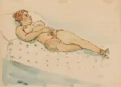 Liegender weiblicher Akt by Georg Tappert, Watercolour and pen and ink on laid paper, offered Nov 2015