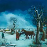 Dragan Gaži, Winter, 1975, Reverse glass painting. Oil on glass