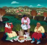 Ivan Generalić, Jause im Feld, 1966, Reverse glass paining. Oil on glass