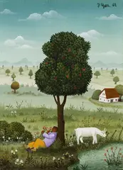 Josip Generalić, Rast unter dem Apfelbaum, 1967, Oil on canvas