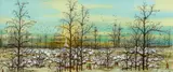 Ivan Lakovic, Grosse winterliche Dorflandschaft mit Figuren, 1970s, Reverse glass painting. Oil on glass