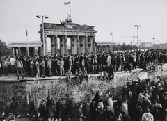 Fall der Mauer. Brandenburger Tor, Berlin, 10. November 1989 (Fall of the Wall, Brandenburg Gate, Berlin, 10th November 1989) by Barbara Klemm, 1989, Gelatin silver print, printed c., sold Nov 2015