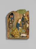 A carved limewood high-relief depiction of the nativity from the workshop of Tilman Riemenschneider. by studio of Tilman Riemenschneider, With the original polychromy and gilding, the green tones of the grass overpainted.. This piece would originally have fo, offered Nov 2015