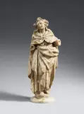 Franconia circa 1600 & 1625, A Franconian alabaster figure of Saint John, circa 1600/1625., Carved in the round. A standing figure of the youthful Saint John facing slightly towards the right, presumably from a crucifixion group. The sturdy but sophisticated design of the piece as well as the characteristic physiognomy allowed the piece to be localised to the lower Franconian region in the early 17th century at the Aschaffenburg Exhibition of 2014. The hands lost, losses to the feet and plinth, further wear. Mounted on a modern marble plinth