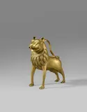 North German 13th century, A 13th century North German aquamanile formed as a lion., Cast bronze with engraved, embossed and gilt decor. This fine aquamanile was formerly part of the collection of Bourgeois Frères in Cologne. It can be identified in a photograph in the catalogue accompanying the auction of this sale in 1904, and was dated to the 14th century by the catalogue editor Otto von Falke. The authenticity of this medieval work was confirmed via material analysis in 1998, although the lid in the lion’s head appears to have been replaced in the 19th century. In Falke’s seminal work on medieval vessels (Falke/Meyer 1935, op. cit.) he compares the piece to an aquamanile in the Metropolitan Museum in New York, describing both as “North German 13th century”. However, the whereabouts of this piece from the Bourgeois Frères collection was apparently unknown to him at the time of writing, and he confused the piece with a very similar vessel in the Historisches Museum in Lund (inv. no 20675) which had entered the museum from ecclesiastical ownership in 1919 and which Falke only knew from an illustration (in Rydbeck 1921 With minimal wear