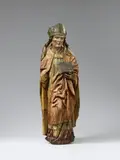 A probably Central Rhenish carved wooden figure of a Holy Bishop, circa 1480/1490. Hl. Bischof by Probably Central Rhine Region circa 1480 & 1490, Carved three-quarters in the round, the reverse deeply hollowed out. With extensive remains of overpainted, older polych, offered Nov 2015