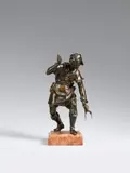 Italy 17th century, A 17th century Italian cast bronze figure of a fowler., Cast in the round, chased, with old patina.. A figure of a peasant boy in a skulking pose, holding a lantern in his left hand and a cudgel in his right. From his belt hangs a bag, a waterskin and four dead birds. Based on a model by Giambologna (1529-1608). The end of the stick lost, with very minor wear, mounted on a marble base