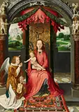 follower of Hans Memling, The Virgin and Child with a Musical Angel, Oil on panel (parquetted)
