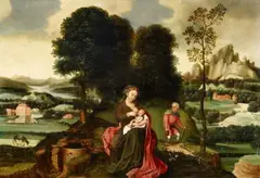Flemish School circa 1520, Rest on the Flight into Egypt, Oil on panel (parquetted)