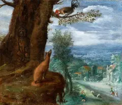 Frans Boels, The Fable of the Fox, the Dog and the Hen, Oil on panel