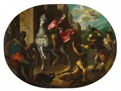 Joseph Heintz the Elder, Saint Martin Cutting his Cloak, Oil on copper