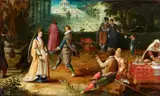 Sebastiaan Vrancx, Garden Landscape with Courtly Figures, Oil on panel (parquetted)
