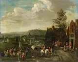 Flemish School 17th century, Two Landscapes with Market Scenes