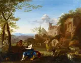Roman Landscape with the Pyramid of Cestius, Nymphs and Satyrs by follower of Cornelis van Poelenburgh, Oil on copper, offered Nov 2015