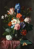 Netherlandish School 17th century, Floral Still Life with Tulips, Iris, Roses, Hydrangeas and a Butterfly