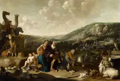 Cornelis Saftleven, Landscape with Jacob and Rachel, Oil on panel