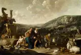 Cornelis Saftleven, Landscape with Jacob and Rachel, Oil on panel