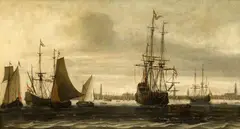 Willem van Diest, A view of the harbour of Amsterdam, Oil on canvas (relined)