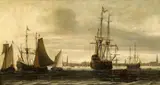 Willem van Diest, A view of the harbour of Amsterdam, Oil on canvas (relined)