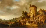 Isaac van Ostade, Village Fair with Dancing Peasants and a Bagpipe Player, Oil on panel (parquetted)