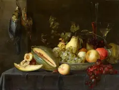 Pieter van Overschie, Still Life with Fruit and Birds, Oil on panel