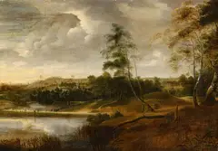 Lucas van Uden, A Landscape with a pond, Oil on canvas (relined)
