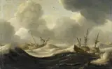 Claes Claesz. Wou, Sailing Ships on Stormy Waters, Oil on panel
