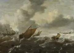 Abraham van Beijeren, Maritime Scene with Stormy Seas, Oil on panel