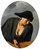 Caesar van Everdingen, Young Woman in a Black Hat on a Balustrade, Oil on canvas (relined)