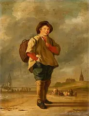 Ludolf Backhuysen the Elder, Coastal Scene with a Boy Carrying a Basket, Oil on panel