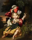 Nicolaes Maes, Portrait of a Boy with a Dog and a Bird, Oil on canvas (relined)
