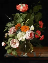 Isaak Denies, Flower Still Life with a Snail and Dragonfly, Oil on canvas (relined)