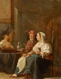 Ary de Voys, The Prodigal Son Wasting his Inheritance, Oil on panel (parquetted)