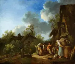 By the Tavern by Cornelis Dusart, Oil on panel (parquetted), sold Nov 2015