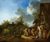 Cornelis Dusart, By the Tavern, Oil on panel (parquetted)
